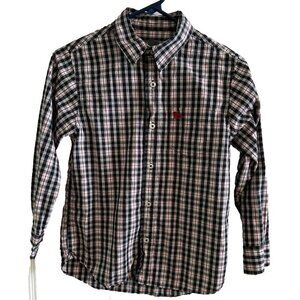 Old Navy Black Gray and Red Plaid Collared Button Down Shirt Youth M